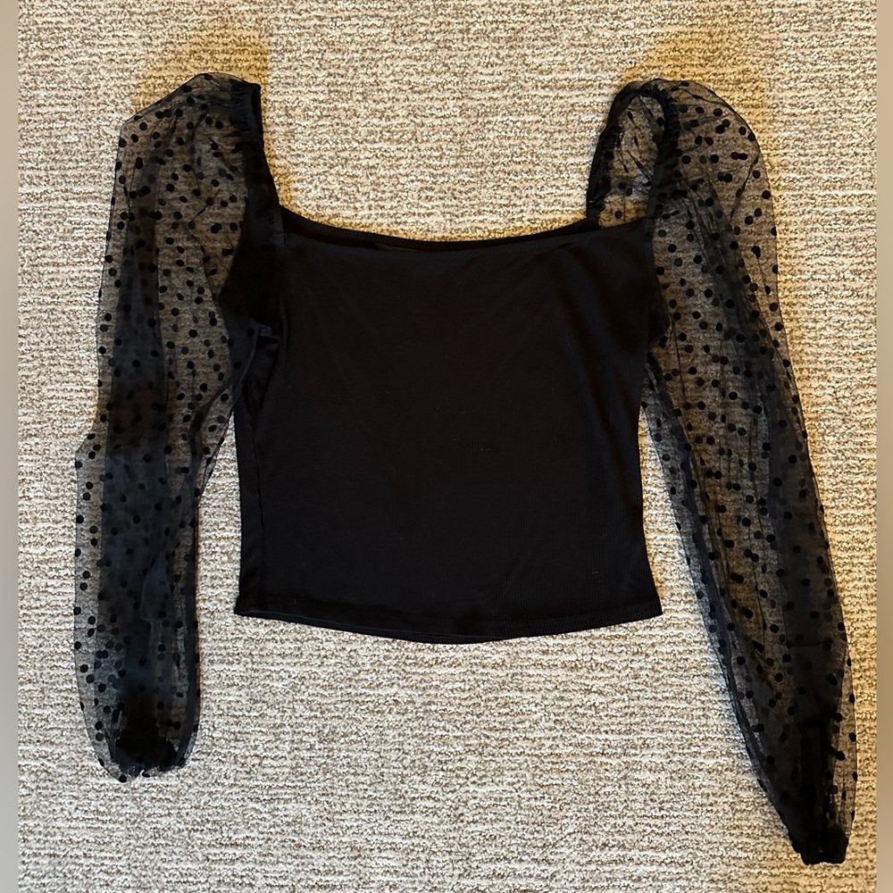 SHEIN Sheer Polka Dot Long Sleeve Top